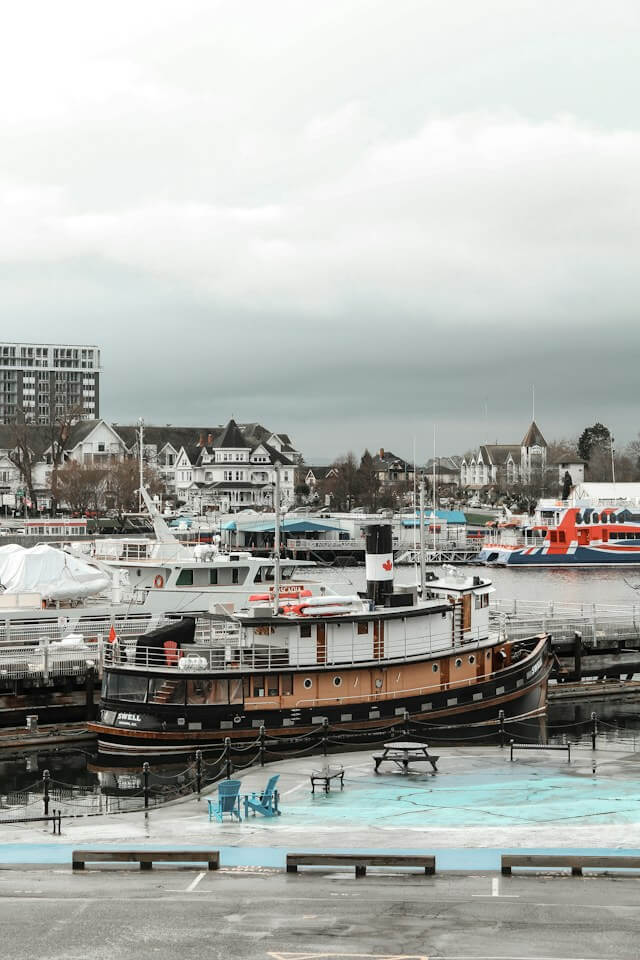 Swartz Bay Ferry Terminal on Vancouver Island showing marine docking structures and access lanes